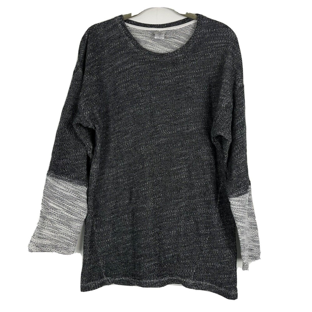 N Natori Women Medium Textured Knit Drape Front Tunic Top Blouse Grey White